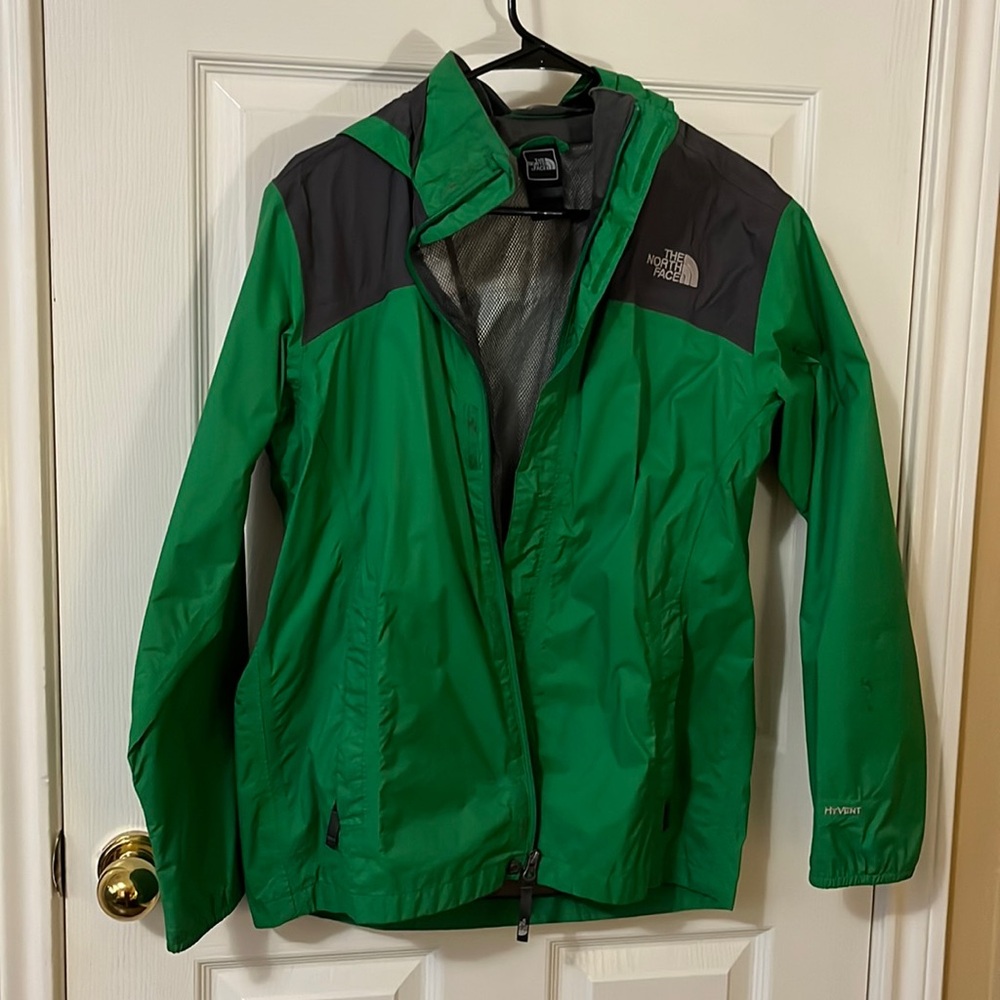 North Face raincoat, green, kids XL